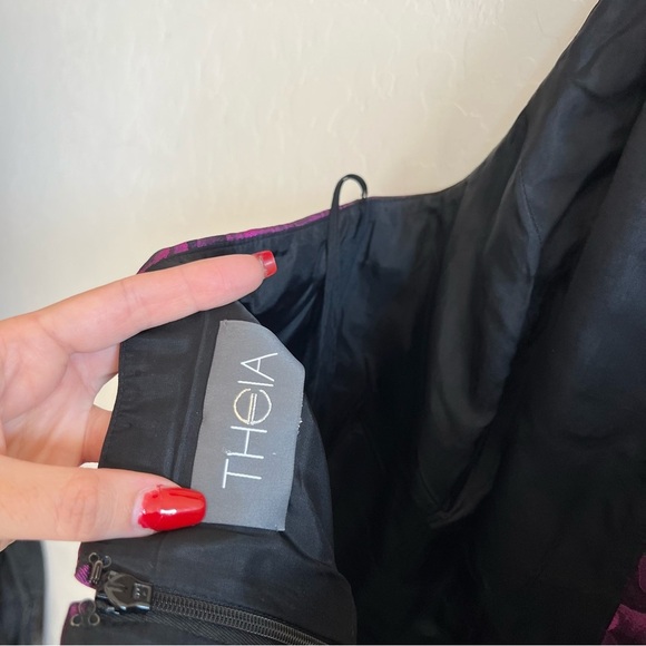 Theia Dress Pink Purple Halter Flare Skirt Floral Shiny Designer Party - Picture 11 of 12